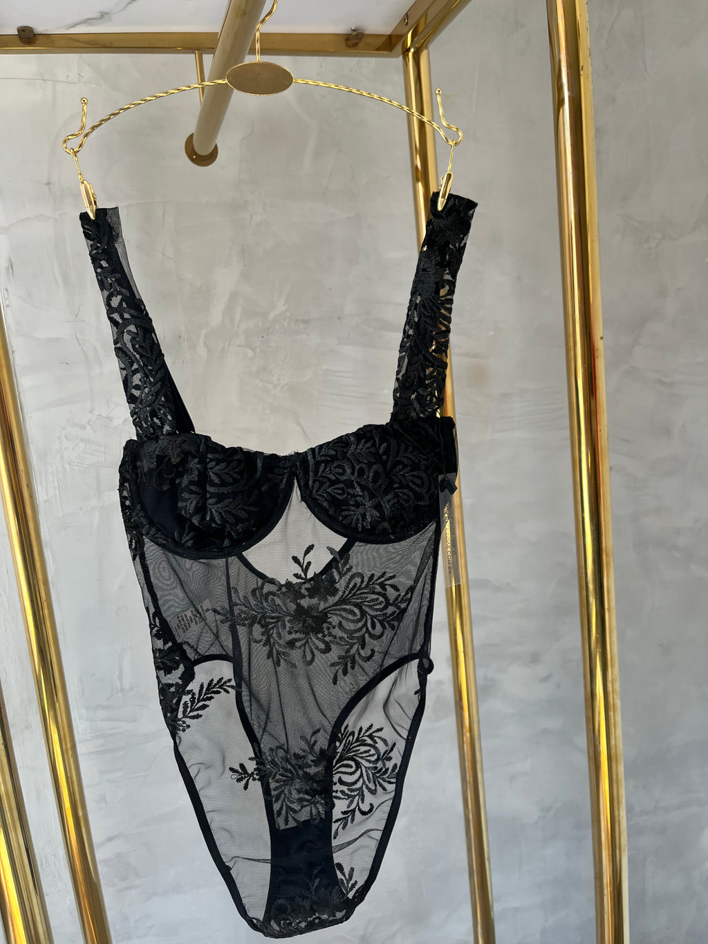 L'excessive Bruna Embroidered Mesh Bodysuit
