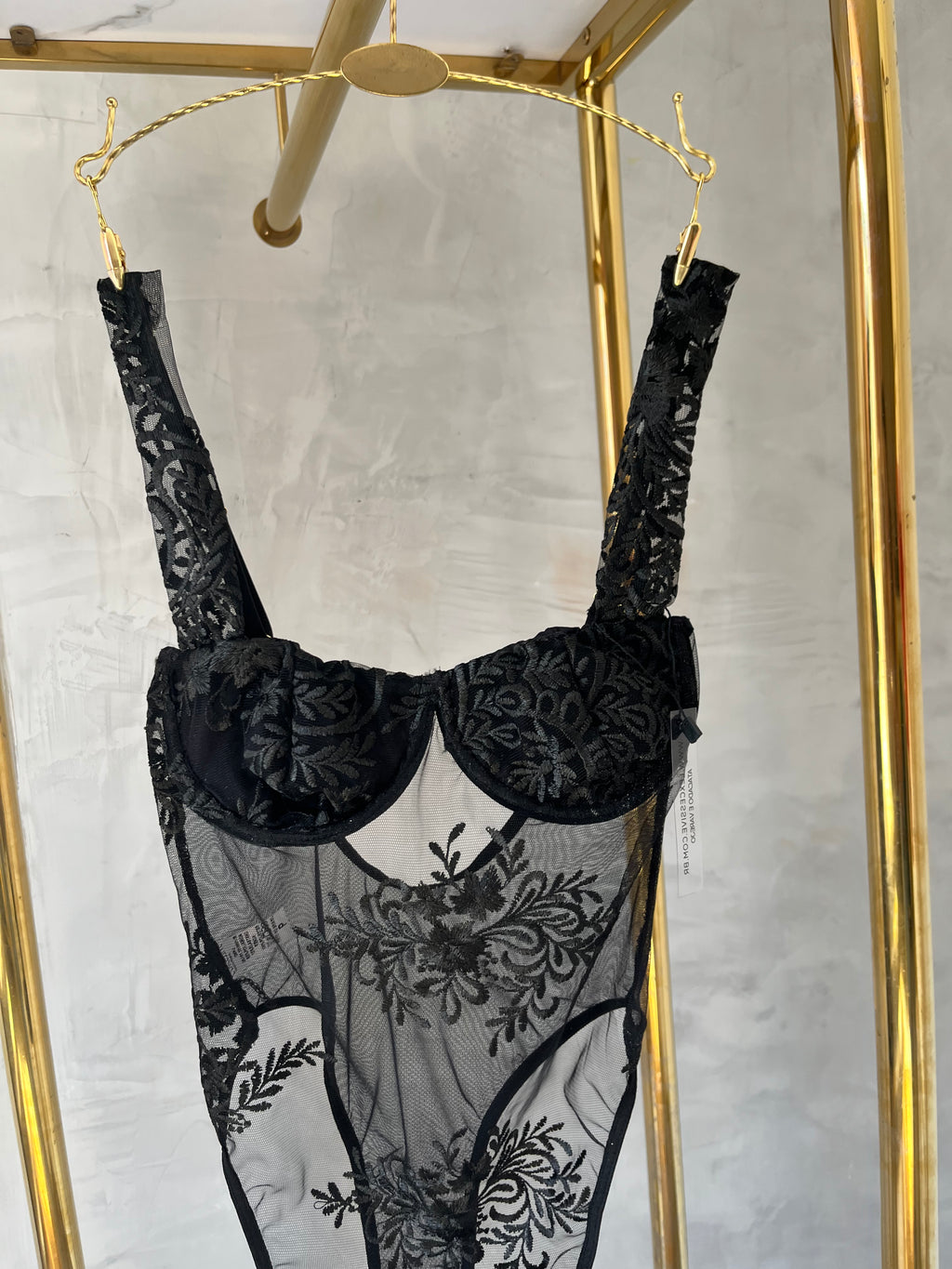 L'excessive Bruna Embroidered Mesh Bodysuit