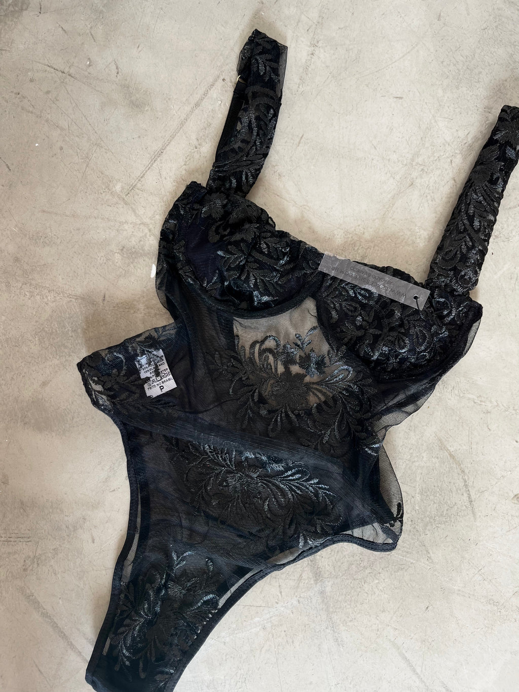 L'excessive Bruna Embroidered Mesh Bodysuit