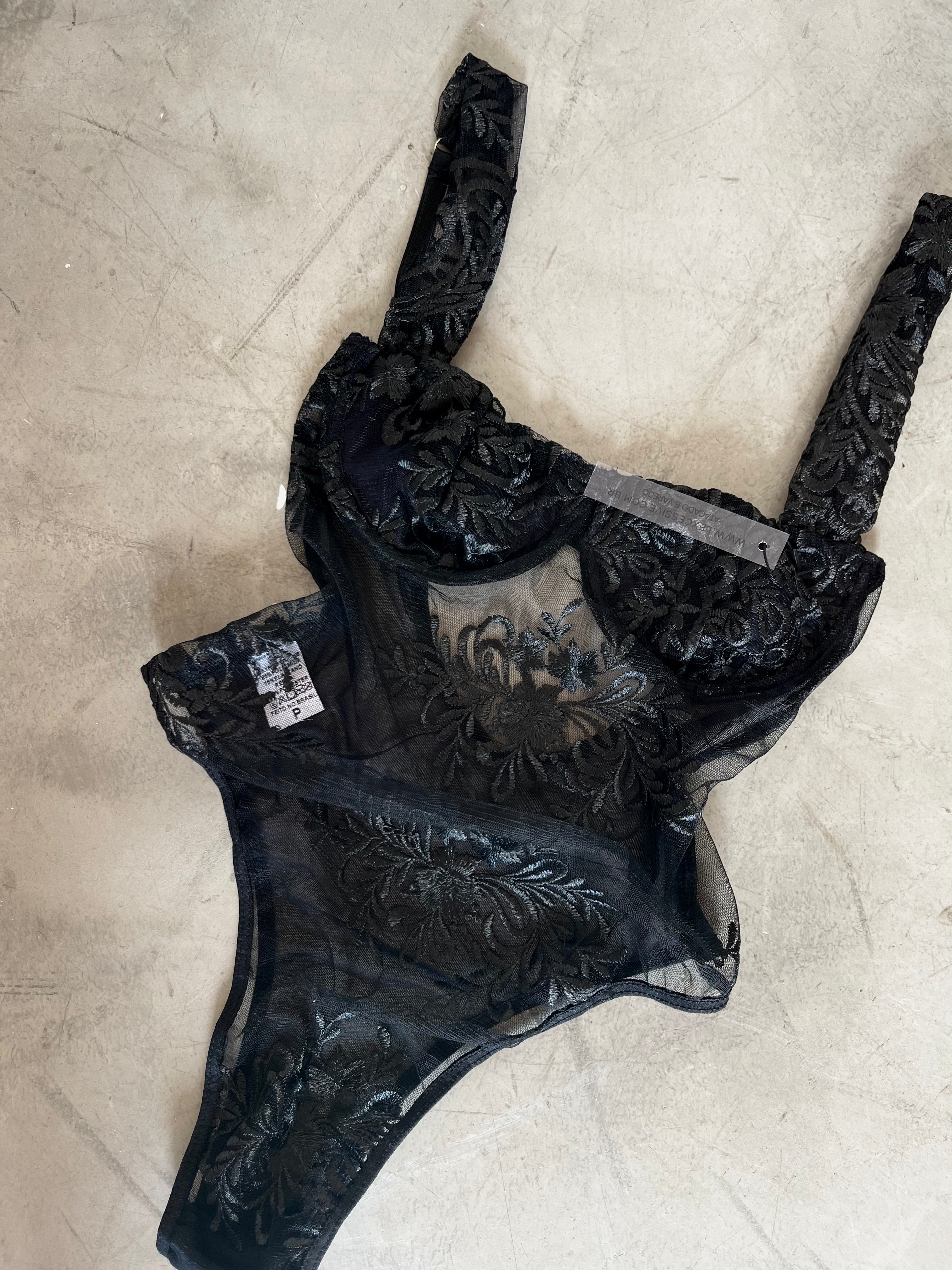 L'excessive Bruna Embroidered Mesh Bodysuit