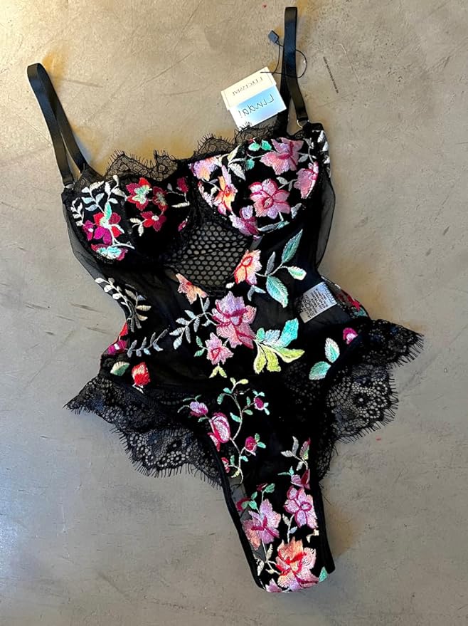 L'excessive Gabbana Fleur Noir Embroidered Bodysuit