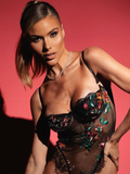 L'excessive Gabbana Fleur Noir Embroidered Bodysuit