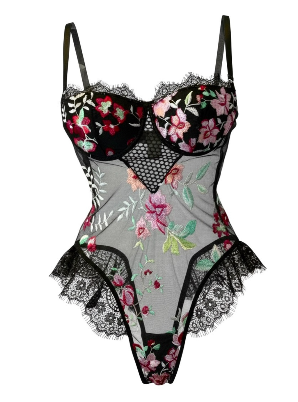 L'excessive Gabbana Fleur Noir Embroidered Bodysuit